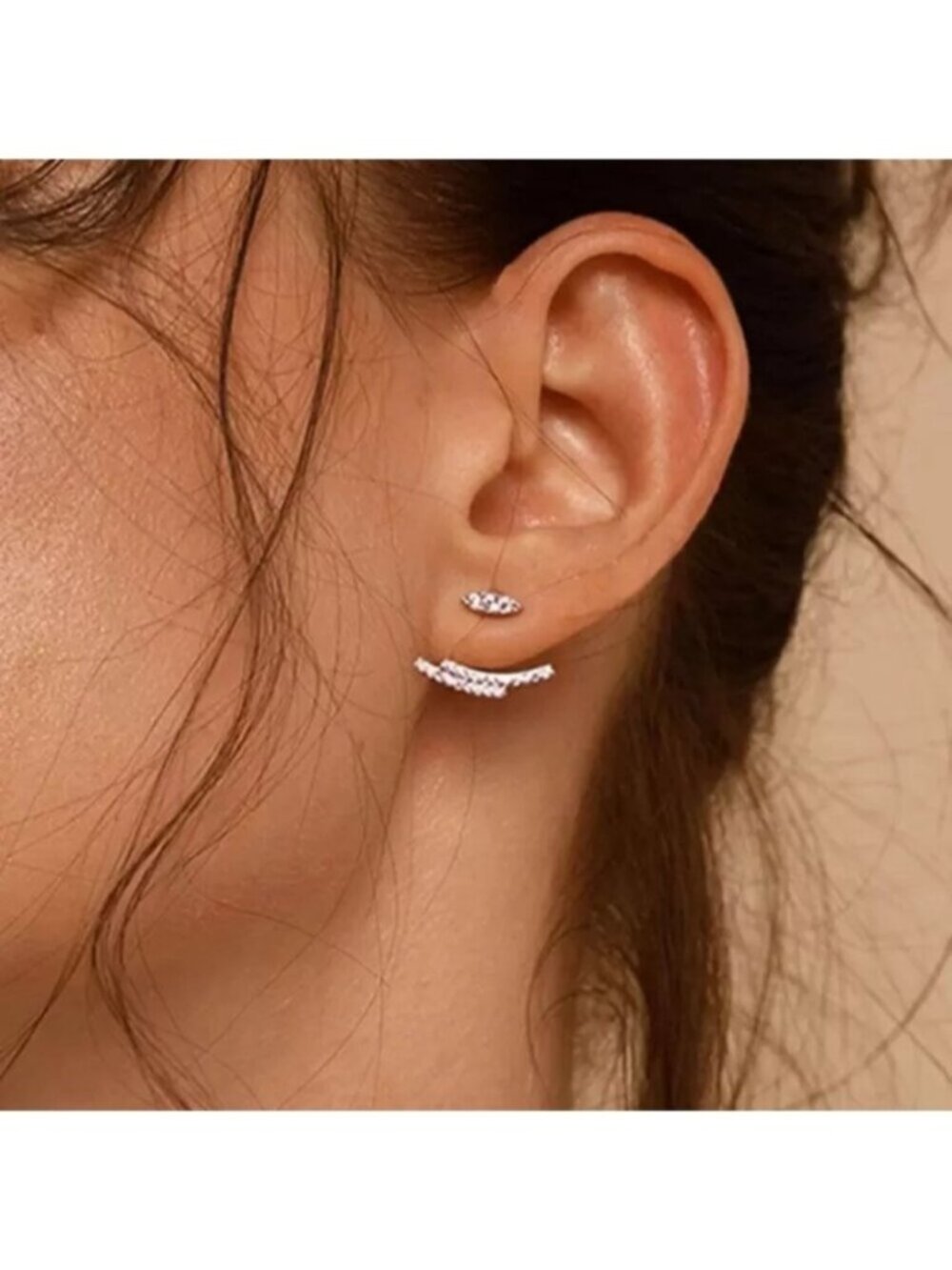 Silver Rhinestone Double Bar Jacket Earrings